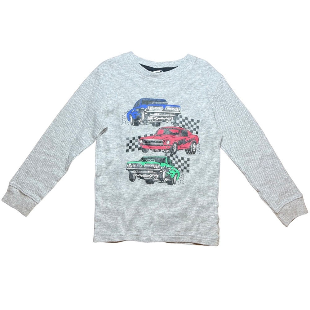 MISH MISH Grey Muscle Cars Stacked Thermal long sleeve shirt boys size 4 NWOT